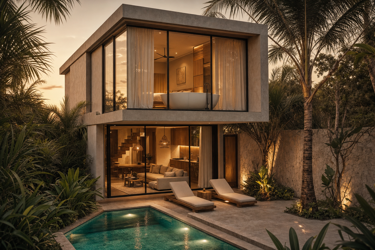 RISE Villas – вилла с 1 спальней: спальня наверху, гостиная и бассейн внизу